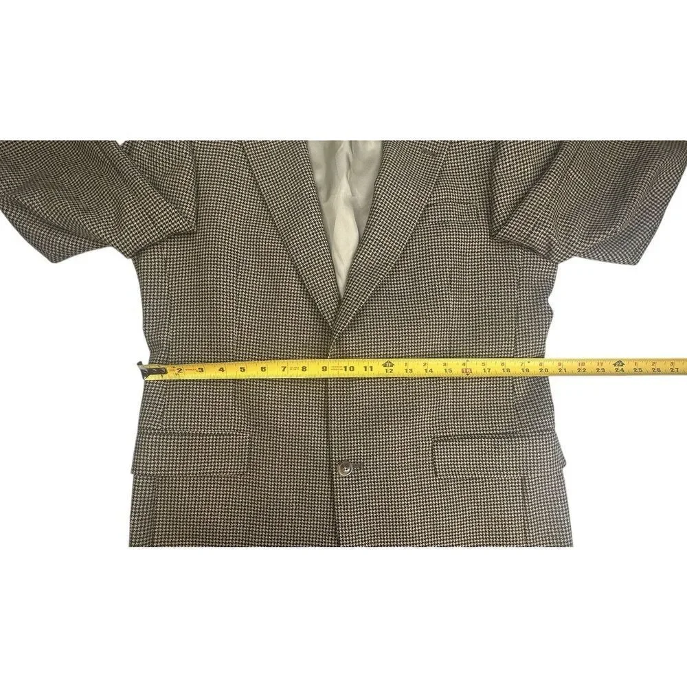 Vintage Hart Schaffner Marx Houndstooth Wool Blend Sport Coat 44R Tan Blazer USA